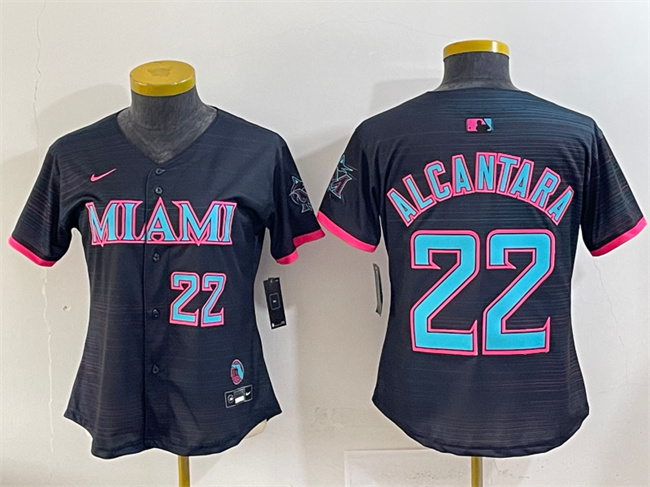 Personalized Women’s Miami Marlins #22 Sandy Alcantara Black 2025 City Connect Limited Stitched Baseball Jersey