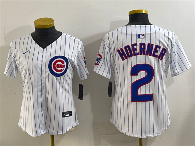 Personalized Women’s Chicago Cubs #2 Nico Hoerner White Home Limited Stitched Jersey