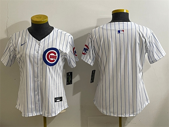 Personalized Women’s Chicago Cubs Blank White Home Limited Stitched Baseball Jersey(Run Small)