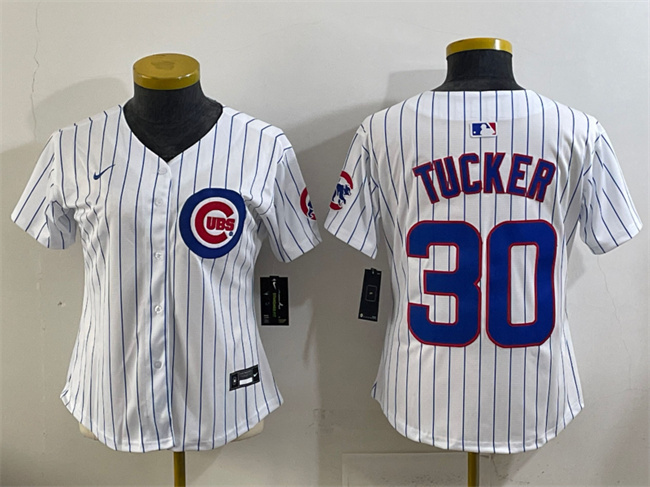 Personalized Women’s Chicago Cubs #30 Kyle Tucker White Home Limited Stitched Baseball Jersey(Run Small)