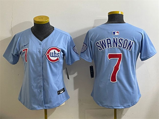 Personalized Women’s Chicago Cubs #7 Dansby Swanson Blue 2024 25 2nd Alternatemited Stitched Baseball Jersey(Run Small)
