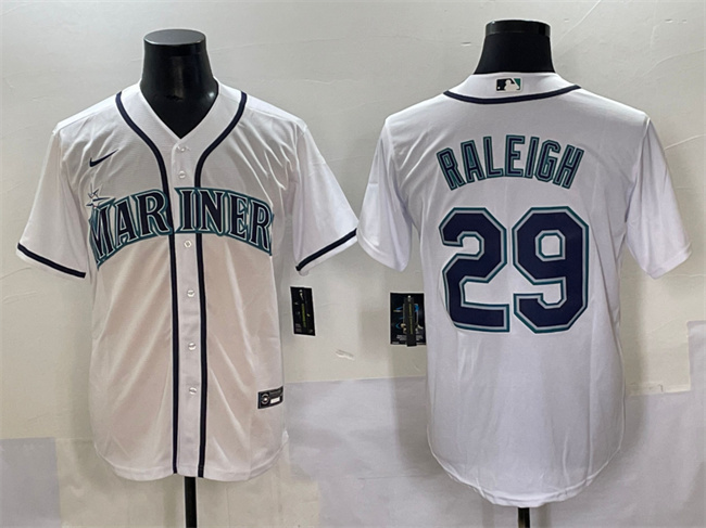 Personalized Men’s Seattle Mariners #29 Cal Raleigh White Cool Base Stitched Baseball Jersey