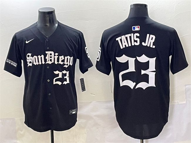 Personalized Men’s San Diego Padres #23 Fernando Tatis Jr. Black Gothic Edition Limited Stitched Baseball Jersey