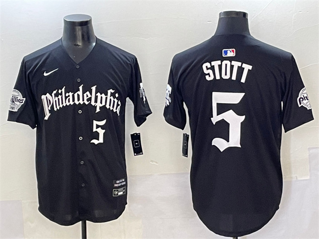 Personalized Men’s Philadelphia Phillies #5 Bryson Stott Black Gothic Limited Stitched Jersey