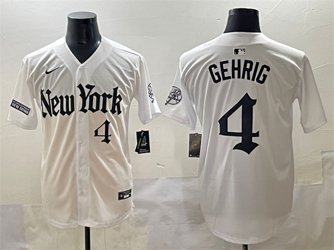 Personalized Men’s New York Yankees #4 Lou Gehrig White ‘Gothic Legacy Edition’ Premier Limited Stitched Baseball Jersey