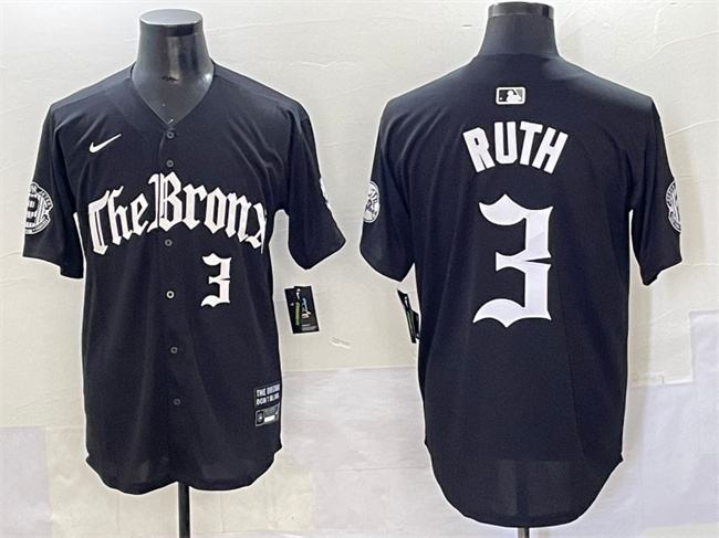 Personalized Men’s New York Yankees #3 Babe Ruth Black ‘Gothic Legacy Edition’ Premier Limited Stitched Baseball Jersey