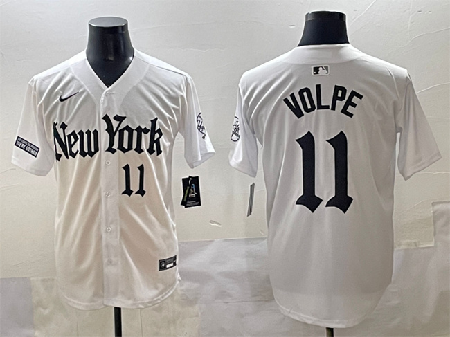 Personalized Men’s New York Yankees #11 Anthony Volpe White ‘Gothic Legacy Edition’ Premier Limited Stitched Baseball Jerseys