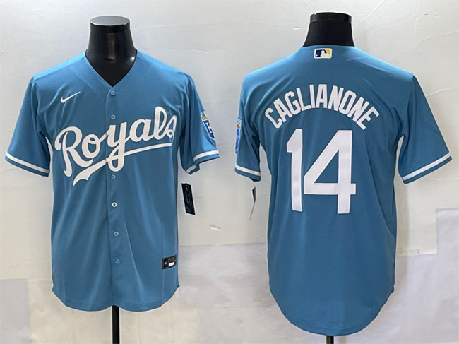 Personalized Men’s Kansas City Royals #14 Jac Caglianone Light Blue Cool Base Stitched Baseball Jersey