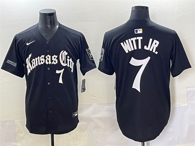 Personalized Men’s Kansas City Royals #7 Bobby Witt Jr. Black ‘Gothic Crown Edition’ Premier Limited Stitched Baseball Jersey