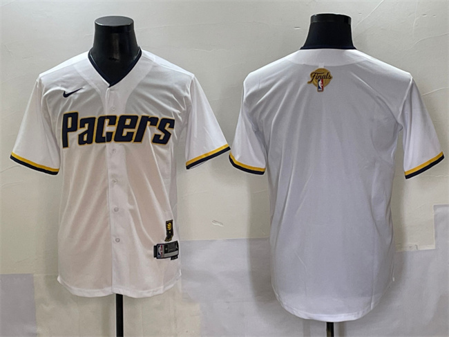 Personalized Men’s Indiana Pacers Blank White 2025 Finals Stitched Baseball Jersey