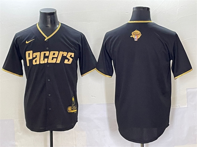 Personalized Men’s Indiana Pacers Blank Black Gold 2025 Finals Stitched Baseball Jersey