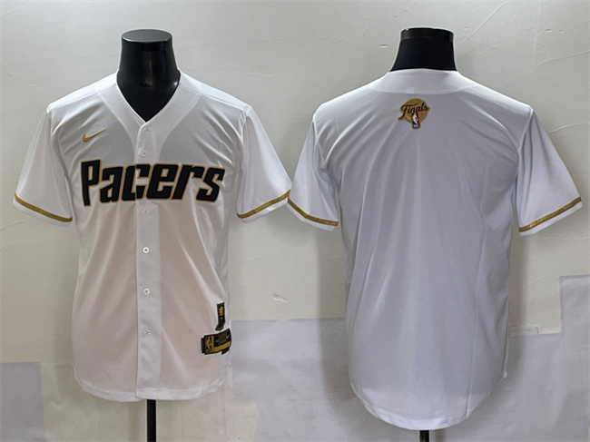 Personalized Men’s Indiana Pacers Blank White Gold 2025 Finals Stitched Baseball Jersey