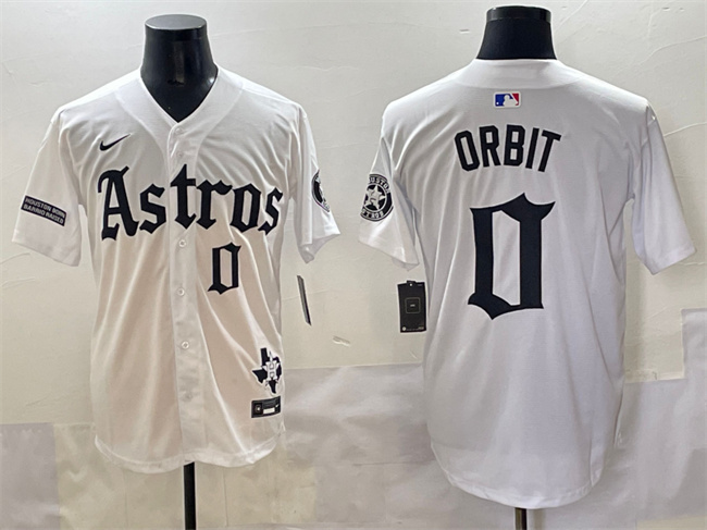 Personalized Men’s Houston Astros #0 Orbit White Gothic ‘Houston Born Barrio Raised’ Limited Stitched Baseball Jersey
