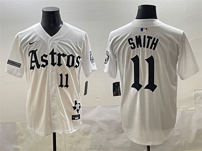 Personalized Men’s Houston Astros #11 Cam Smith White Gothic ‘Houston Born Barrio Raised’ Limited Stitched Baseball Jersey