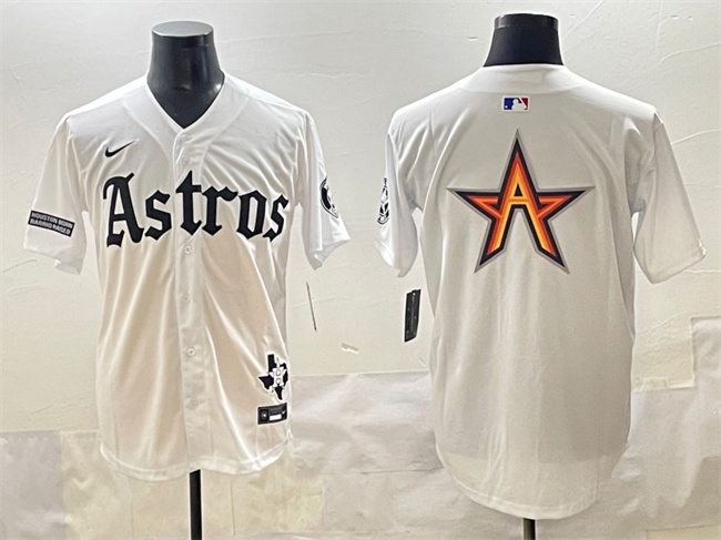 Personalized Men’s Houston Astros Team Big Logo White Gothic ‘Houston Born Barrio Raised’ Limited Stitched Baseball Jerseys