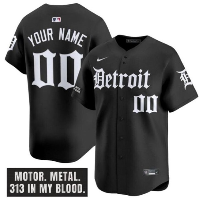 Personalized Men’s Detroit Tigers ACTIVE PLAYER Black ‘Motor Gothic Edition’ Premier Limited Stitched Baseball Jersey