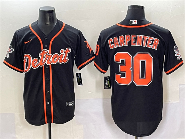 Personalized Men’s Detroit Tigers #30 Kerry Carpenter Black With Patch Cool Base Stitched Baseball Jersey