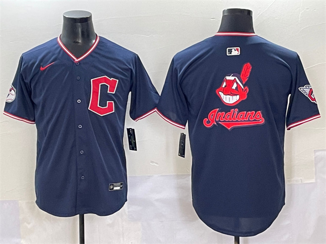 Personalized Men’s Cleveland Guardians Team Big Logo Navy 2025 Alternate Limited Stitched Baseball Jersey