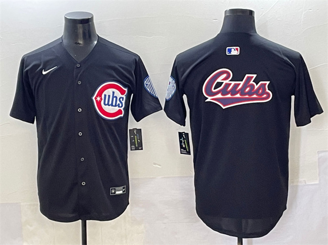 Personalized Men’s Chicago Cubs Team Big Logo Black Limited Stitched Baseball Jersey