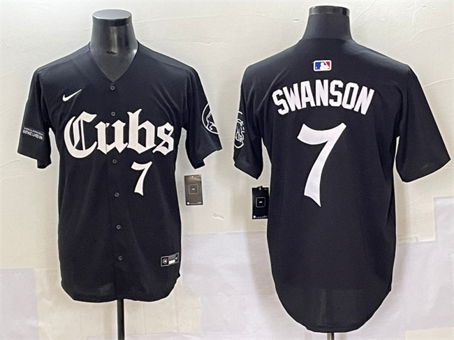 Personalized Men’s Chicago Cubs #7 Dansby Swanson Black ‘Gothic North Side Edition’ Premier Limited Stitched Baseball Jersey