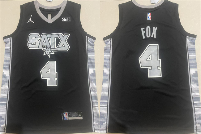 Personalized Men’s San Antonio Spurs #4 De’Aaron Fox Black 2024-25 Statement Edition Stitched Basketball Jersey
