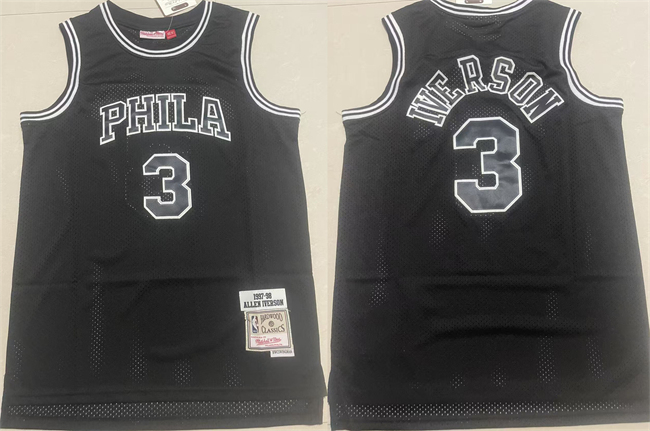 Personalized Men’s Philadelphia 76ers #3 Allen Iverson Black 1997-98 Throwback Stitched basketball Jersey
