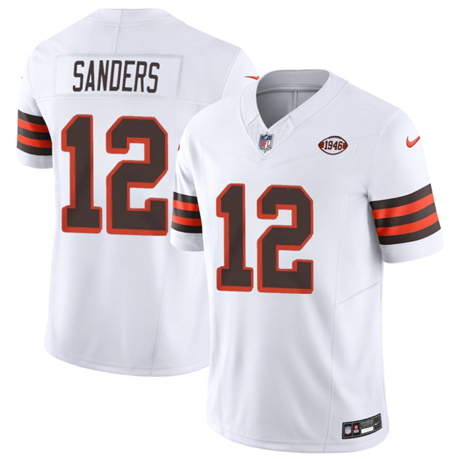 Personalized Men’s Cleveland Browns #12 Shedeur Sanders White 2025 Draft 1946 Collection F.U.S.E. Limited Stitched Football Jersey