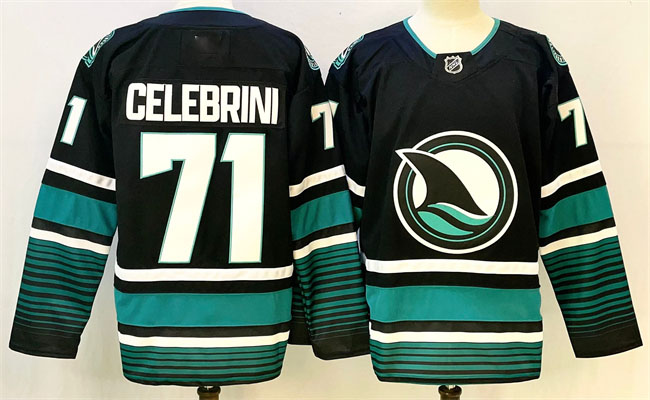 Personalized Men’s San Jose Sharks #71 Macklin Celebrini Black 2024-25 Alternate Stitched Hockey Jersey