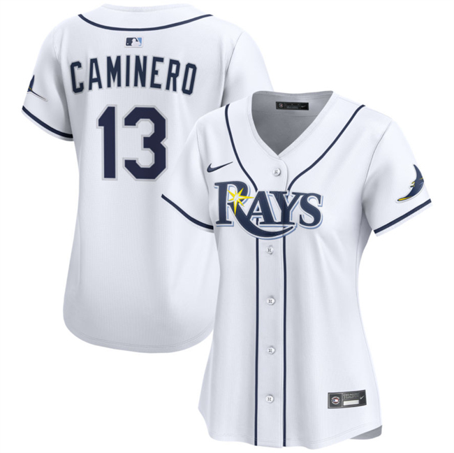 Personalized Women’s Tampa Bay Rays #13 Junior Caminero White Home Limited Stitched Baseball Jersey(Run Small)