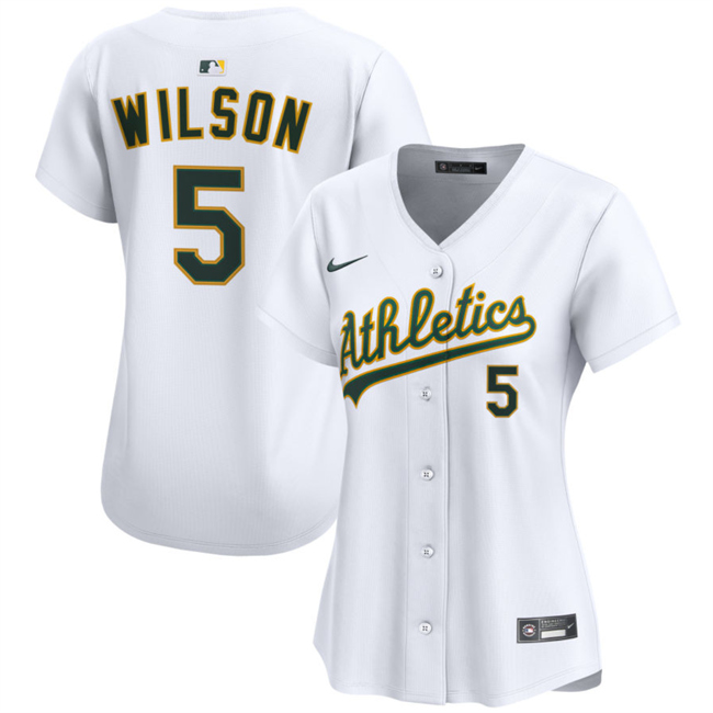 Personalized Women’s Oakland Athletics #5 Jacob Wilson White Home Limited Stitched Jersey(Run Small)