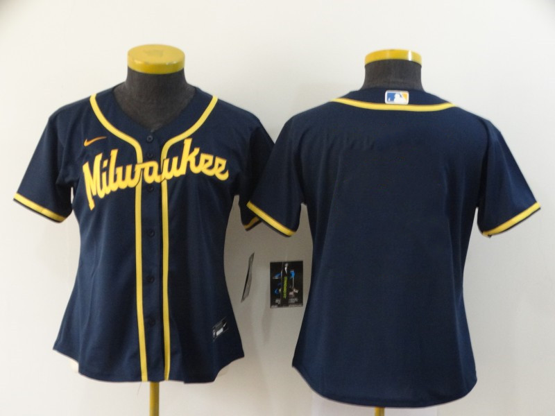 Personalized Women’s Milwaukee Brewers Blank Cool Base Stitched Baseball Jersey(Run Small)