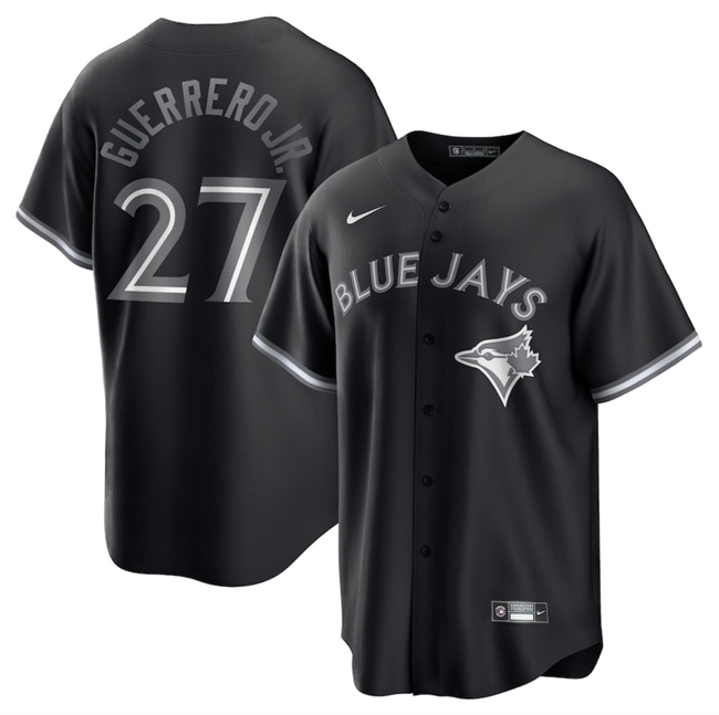 Personalized Men’s Toronto Blue Jays #27 Vladimir Guerrero Jr. Black Lights Out Limited Stitched Baseball Jersey