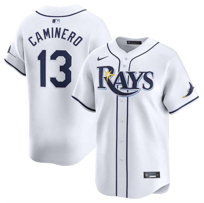 Personalized Men’s Tampa Bay Rays #13 Junior Caminero White 2024 Home Limited Stitched Baseball Jersey
