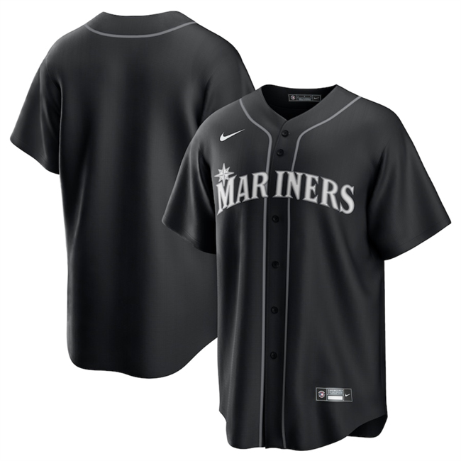 Personalized Men’s Seattle Mariners Blank Black Lights Out Limited Stitched Baseball Jersey