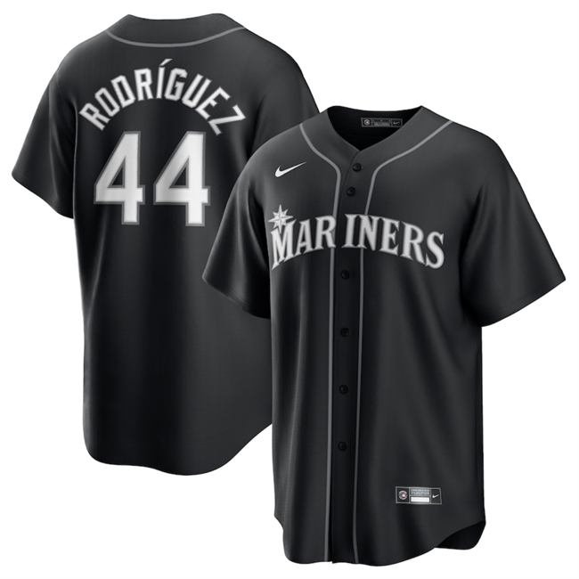 Personalized Men’s Seattle Mariners #44 Julio Rodriguez Black Lights Out Limited Stitched Baseball Jersey