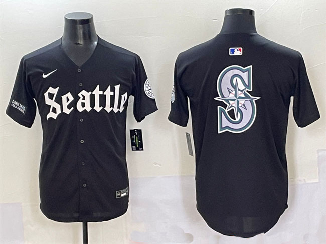 Personalized Men’s Seattle Mariners Team Big Logo Black ‘Deep Sea Gothic Edition’ Premier Limited Stitched Baseball Jerseys