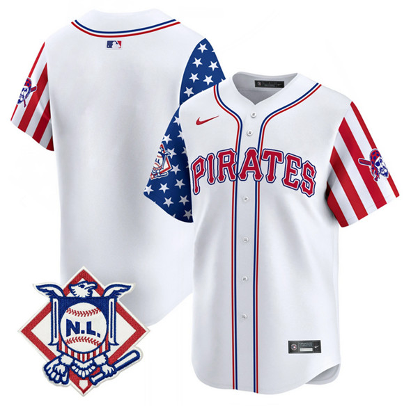 Personalized Men’s Pittsburgh Pirates Blank White 2024 Fourth of July Limited Stitched Baseball Jersey