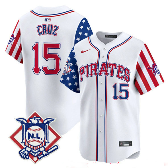 Personalized Men’s Pittsburgh Pirates #15 Oneil Cruz White 2024 Fourth of July Limited Stitched Baseball Jersey
