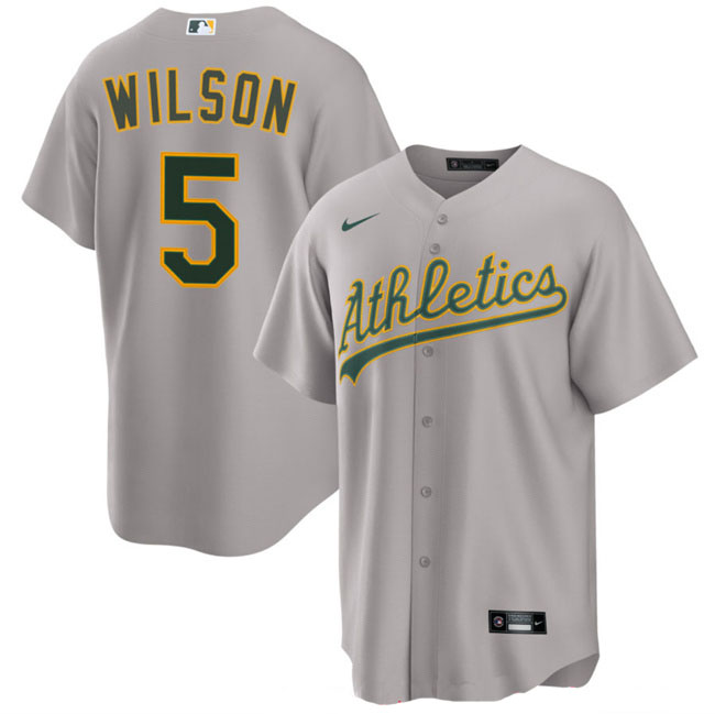 Personalized Men’s Oakland Athletics #5 Jacob Wilson Grey 2024 Away Limited Stitched Jersey