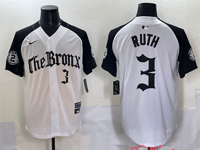 Personalized Men’s New York Yankees #3 Babe Ruth White Black ‘Gothic Legacy Edition’ Premier Limited Stitched Baseball Jersey