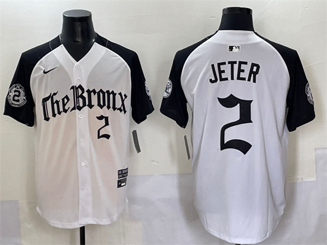 Personalized Men’s New York Yankees #2 Derek Jeter White Black ‘Gothic Legacy Edition’ Premier Limited Stitched Baseball Jersey