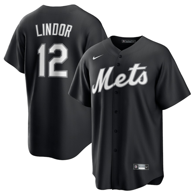 Personalized Men’s New York Mets #12 Francisco Lindor Black Lights Out Limited Stitched Baseball Jersey