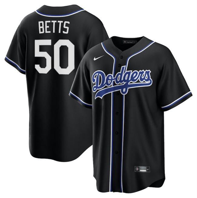 Personalized Men’s Los Angeles Dodgers #50 Mookie Betts Black Lights Out Limited Stitched Baseball Jersey