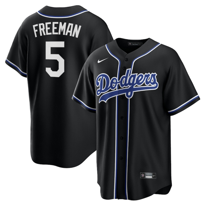 Personalized Men’s Los Angeles Dodgers #5 Freddie Freeman Black Lights Out Limited Stitched Baseball Jersey