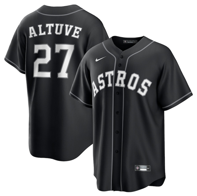 Personalized Men’s Houston Astros #27 Jose Altuve Black Lights Out Limited Stitched Baseball Jersey