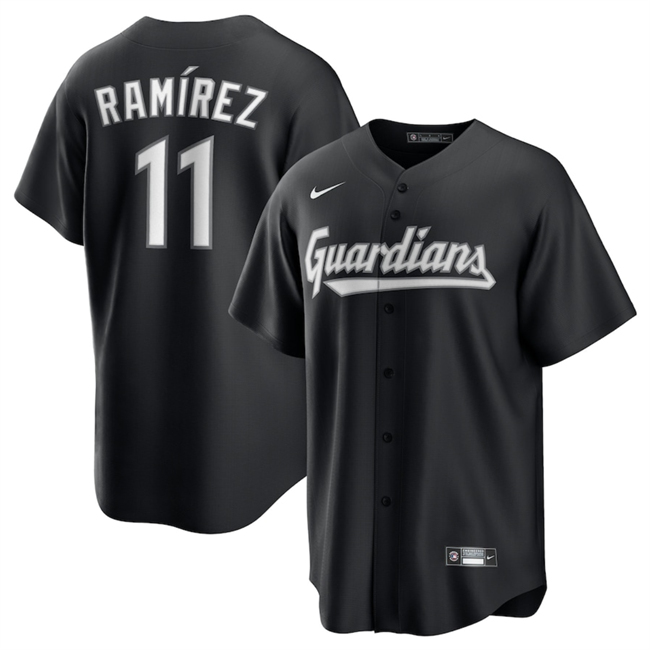 Personalized Men’s Cleveland Guardians #11 Jose Ramirez Black Lights Out Limited Stitched Baseball Jersey