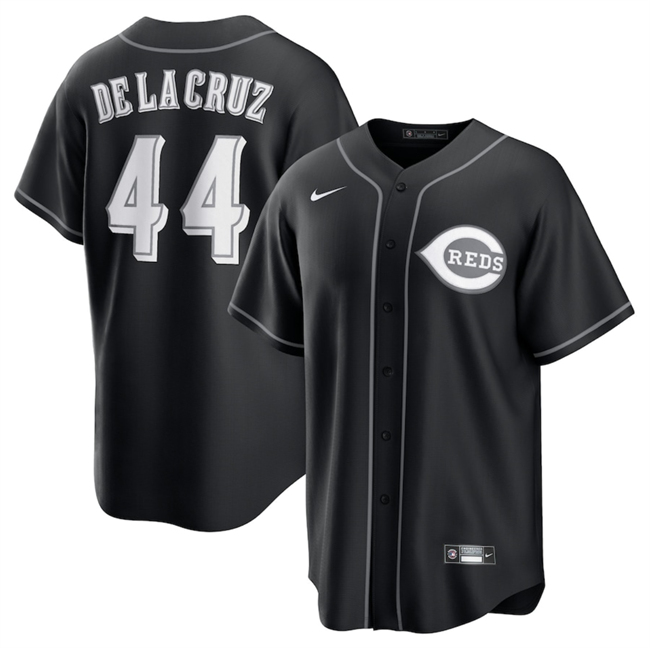 Personalized Men’s Cincinnati Reds #44 Elly De La Cruz Black Lights Out Limited Stitched Baseball Jersey