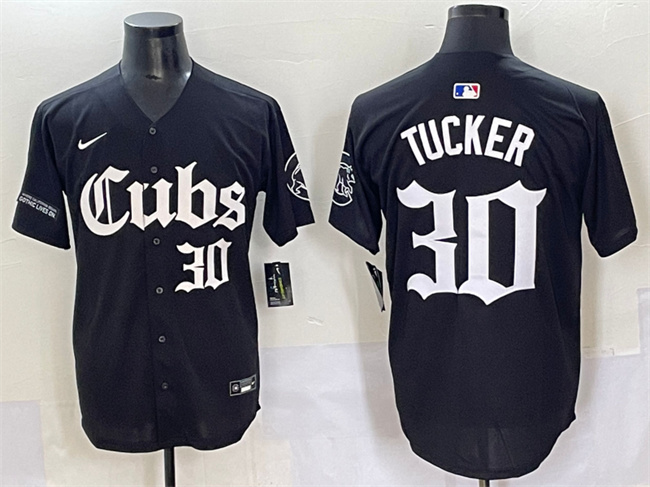 Personalized Men’s Chicago Cubs #30 Kyle Tucker Black ‘Gothic North Side Edition’ Premier Limited Stitched Baseball Jersey