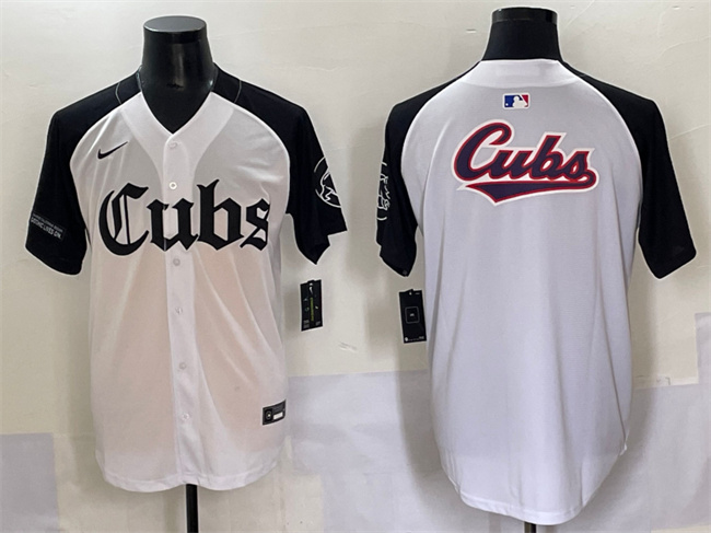 Personalized Men’s Chicago Cubs Team Big Logo White Black ‘Gothic North Side Edition’ Premier Limited Stitched Baseball Jersey