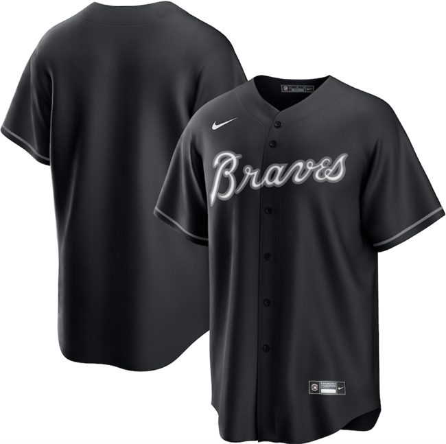 Personalized Men’s Atlanta Braves Blank Black Lights Out Limited Stitched Baseball Jersey